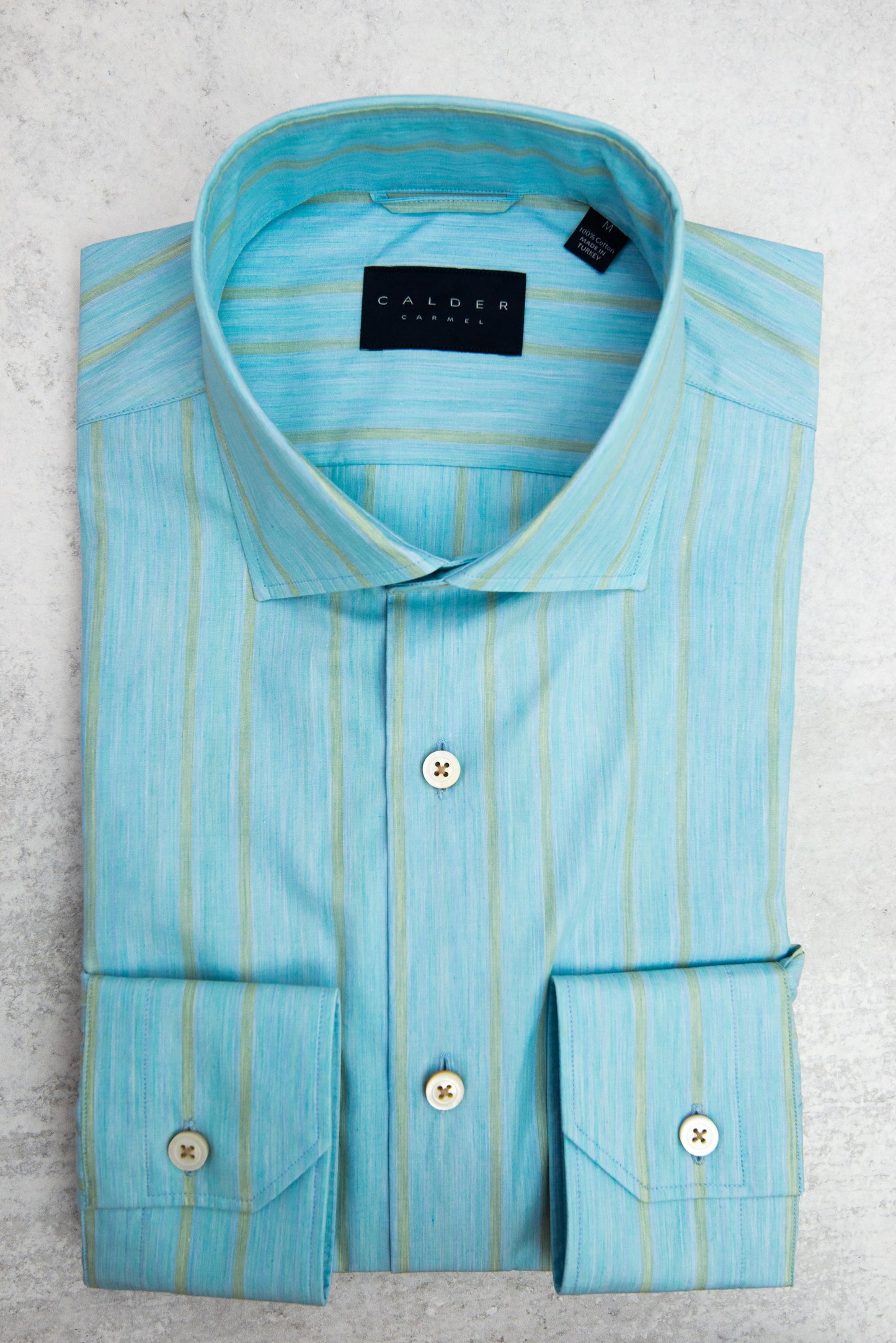 Calder Carmel Lux Melange Poplin Stripe in Turquoise