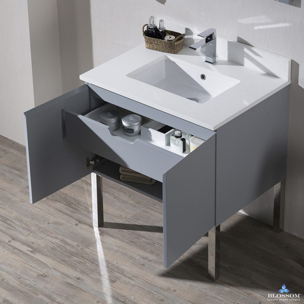 Monaco 30 Inch Vanity (Wall Hung, Chrome Legs, Wood Legs)