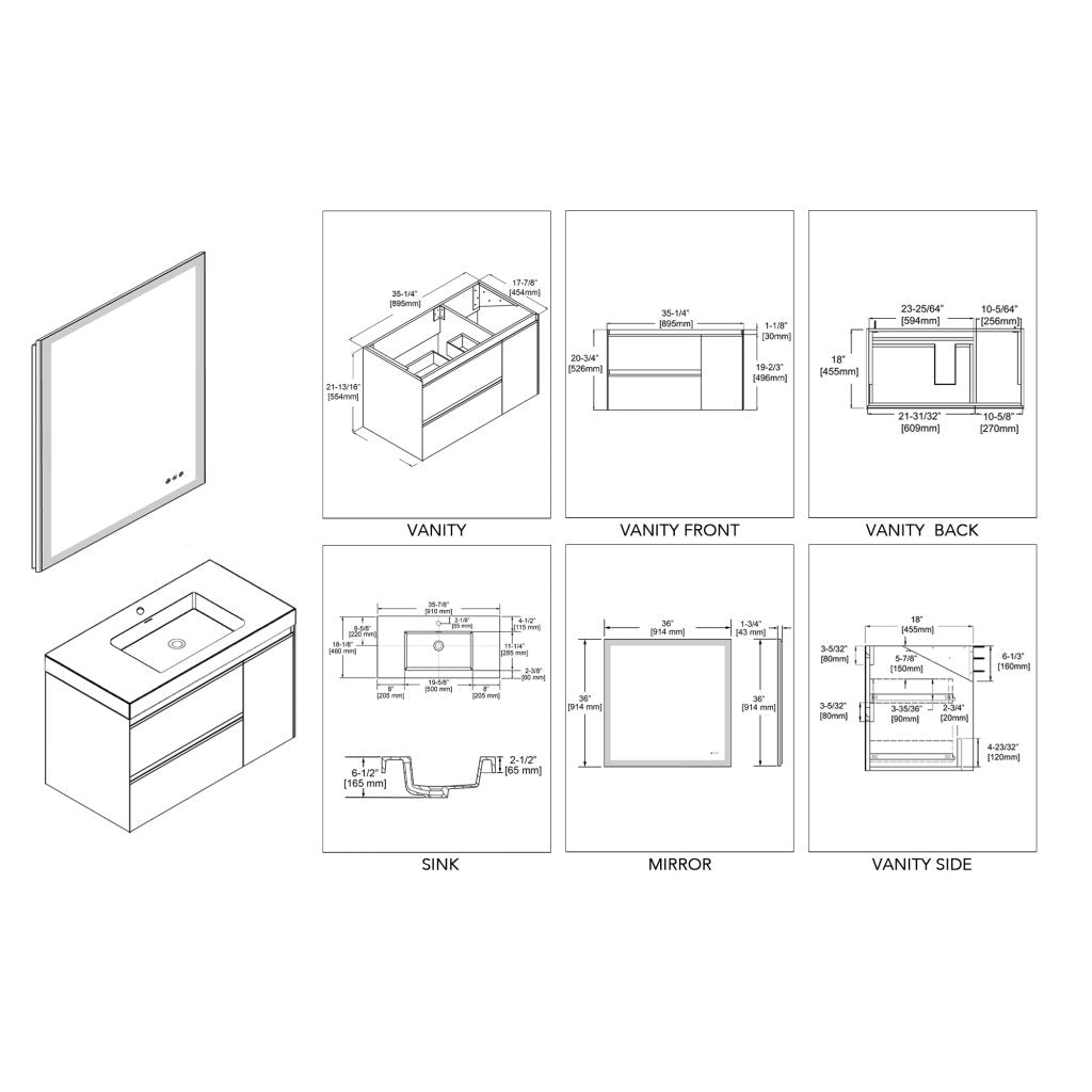 Berlin – 36 Inch Vanity – Glossy White & Glossy Grey