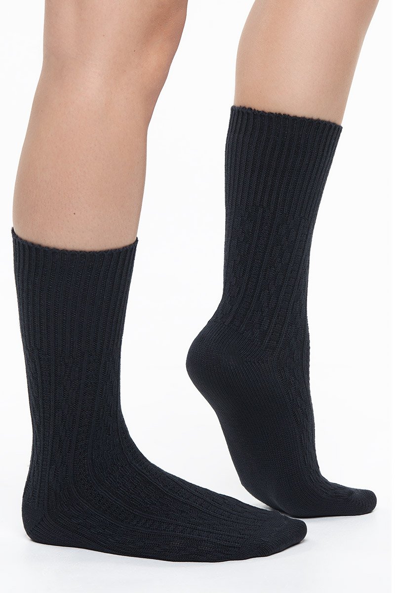 Bamboo Cable Knit Socks Navy & Black 2 Pairs