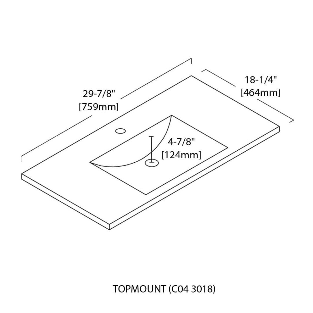 Ceramic Basin 30″ X 18″ Top-Mount Rectangular – C04 3018