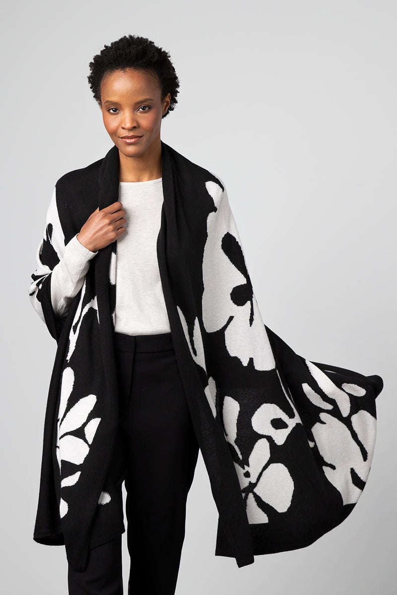 Kinross Cashmere Floral Intarsia Travel Wrap