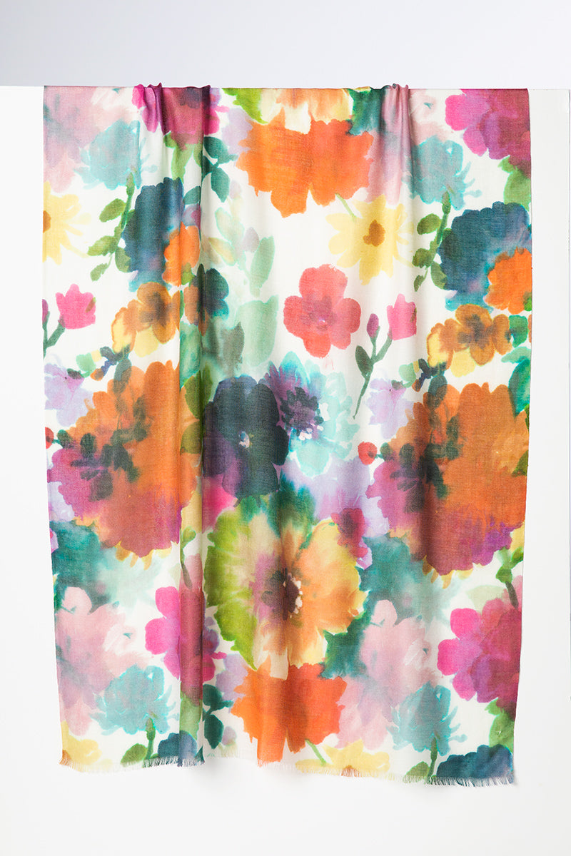 Kinross Cashmere Fall Flora Print Scarf