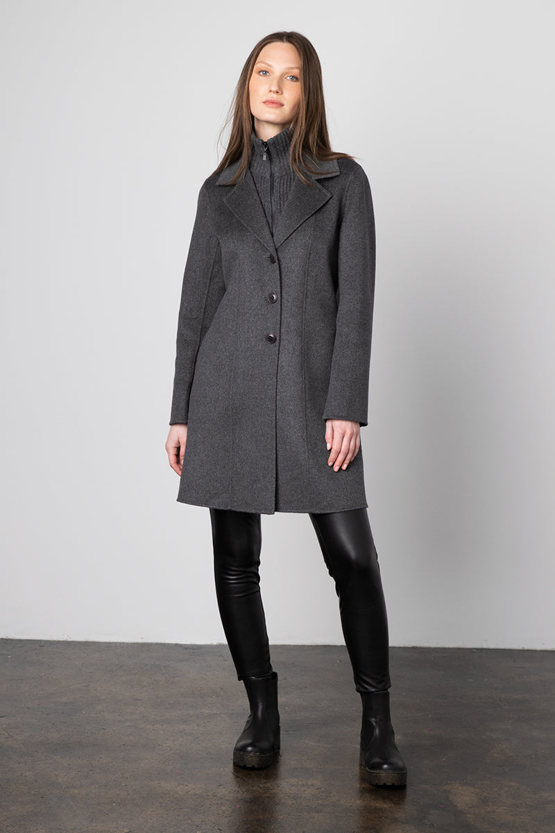 Kinross Cashmere Knit Insert Notch Collar Coat