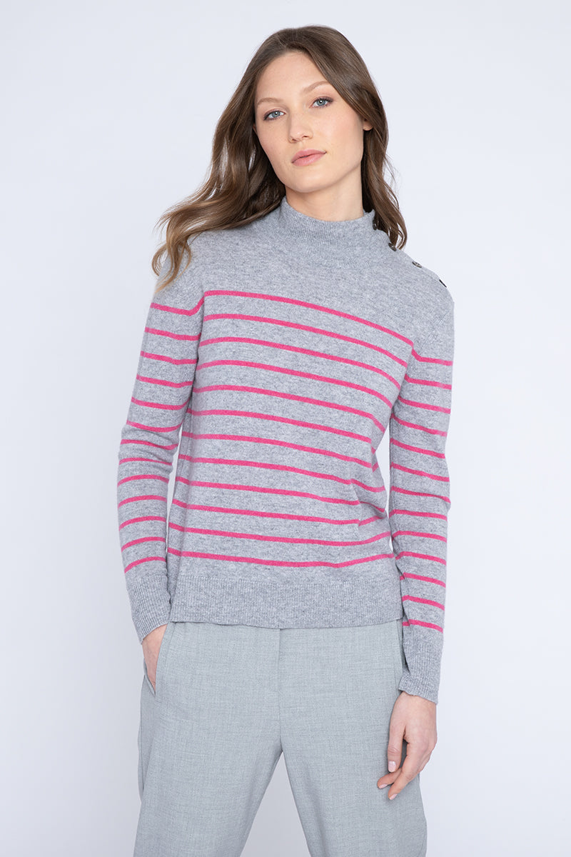 Kinross Stripe Button Mock