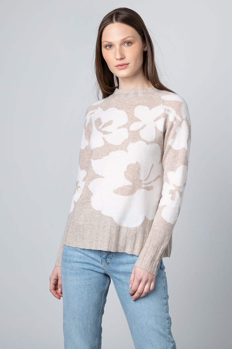 Kinross Cashmere Floral Intarsia Crew