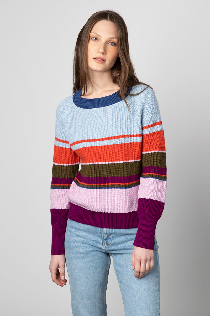 Kinross Cashmere Stripe Rib Crop Pullover