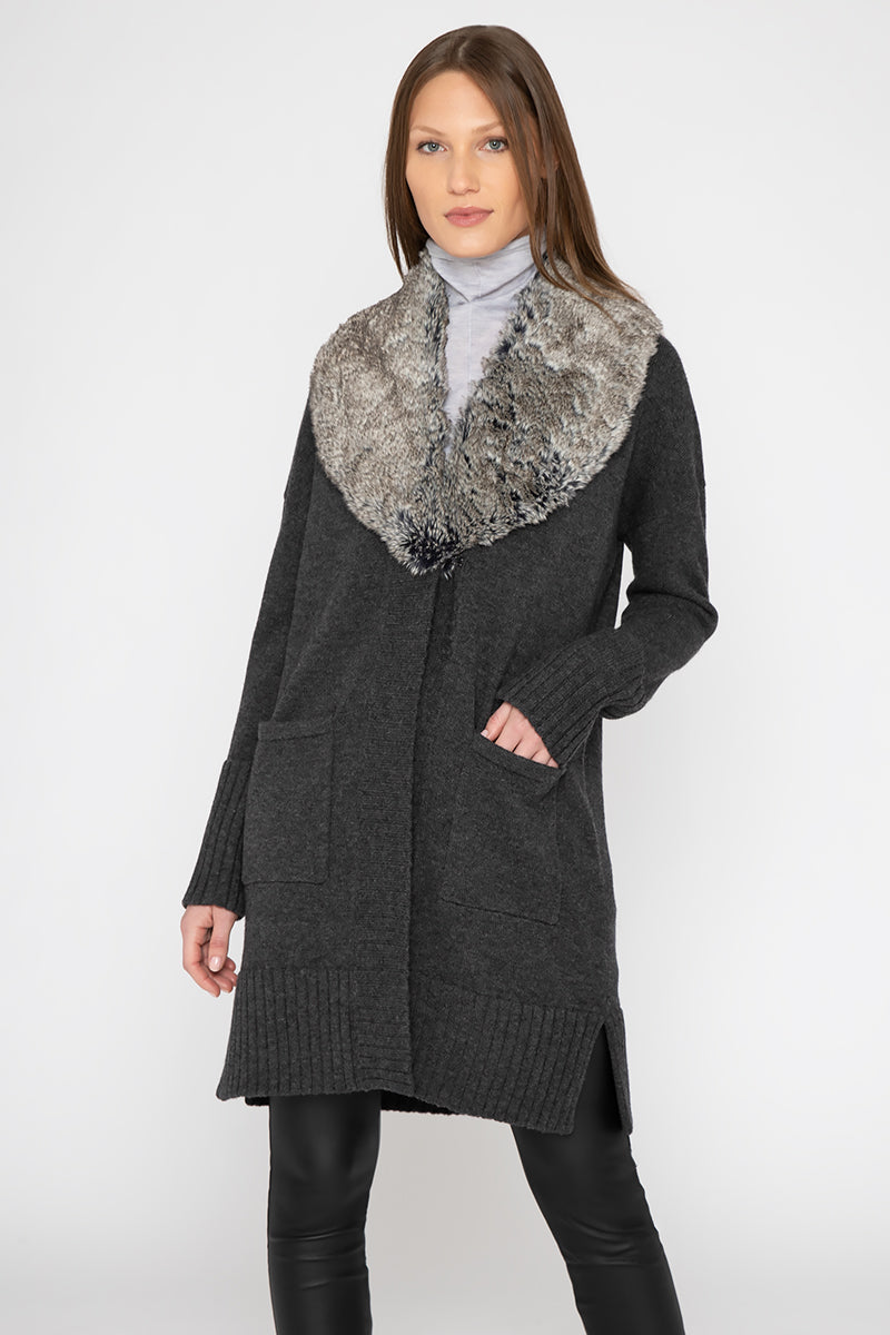 Kinross Faux Fur Shawl Collar Cardigan