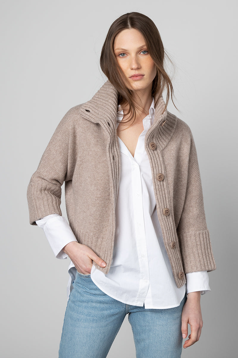 Kinross Cashmere Crop Cowl Cardigan