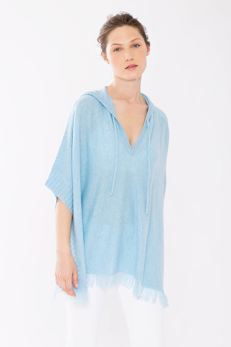 Kinross Cashmere Hooded Fringe Poncho