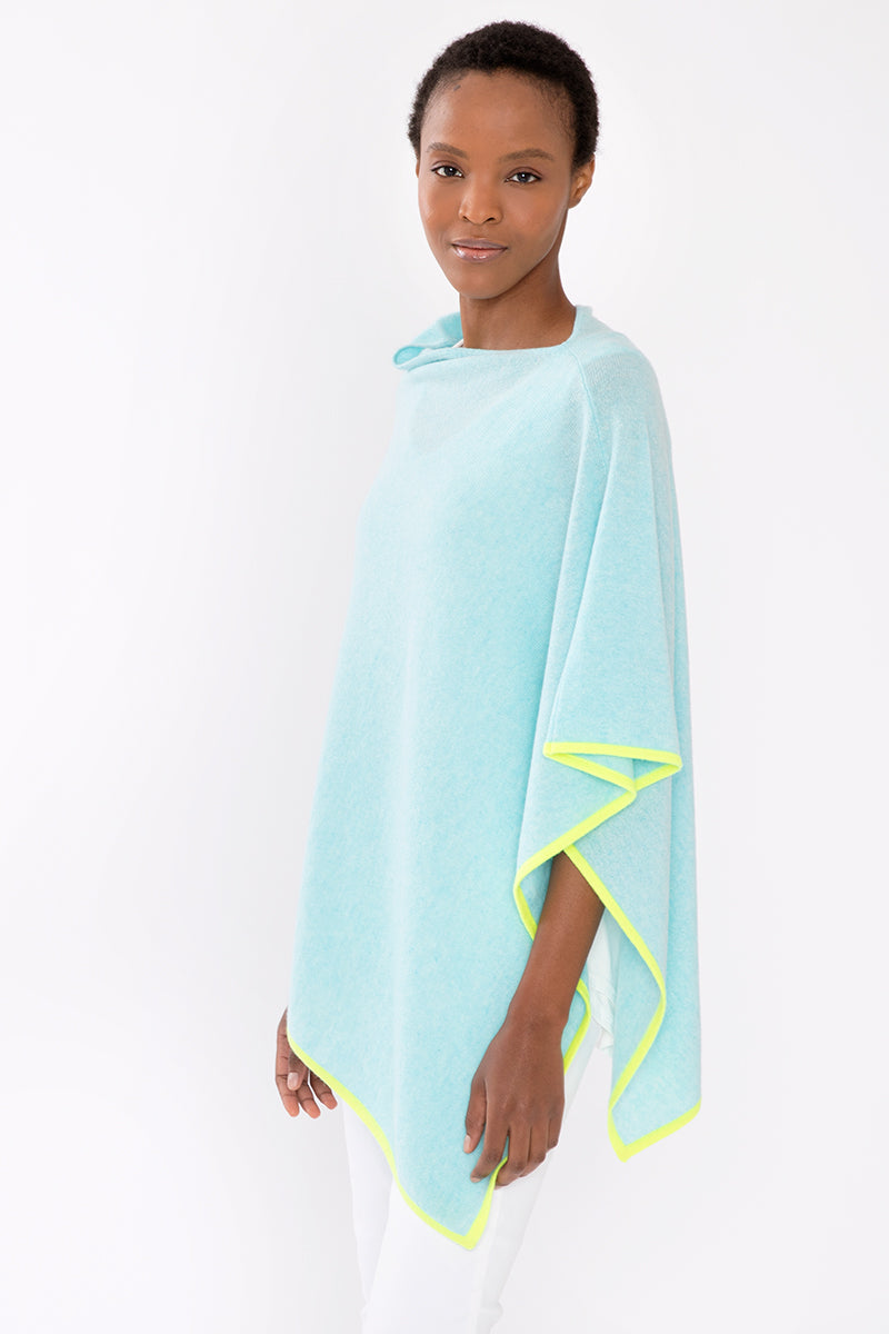 Kinross Cashmere Contrast Trim Poncho
