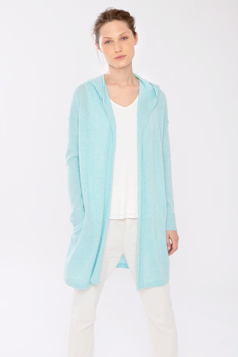 Kinross Cashmere DBL Placket Hooded Cardigan