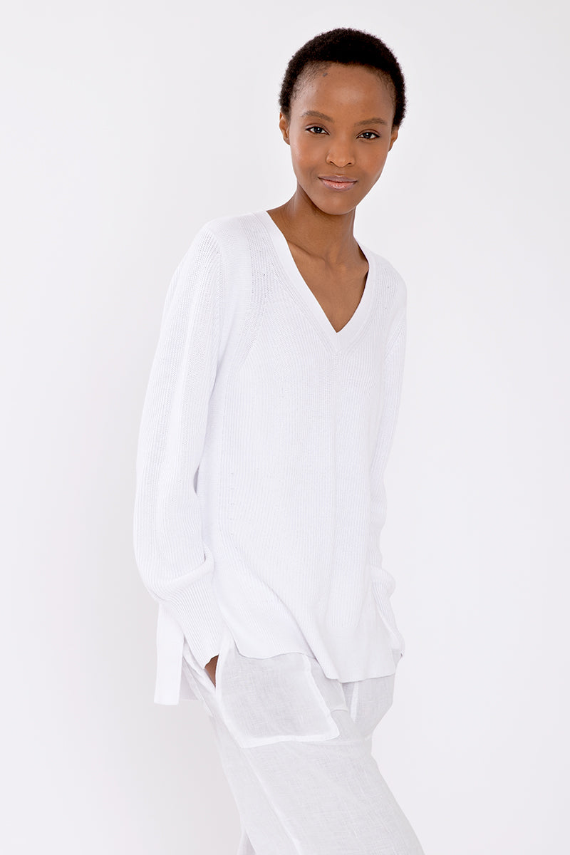 Kinross Cashmere Rib Hi Low Vee