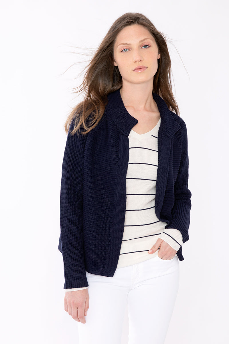 Kinross Cashmere Rib Mock Cardigan