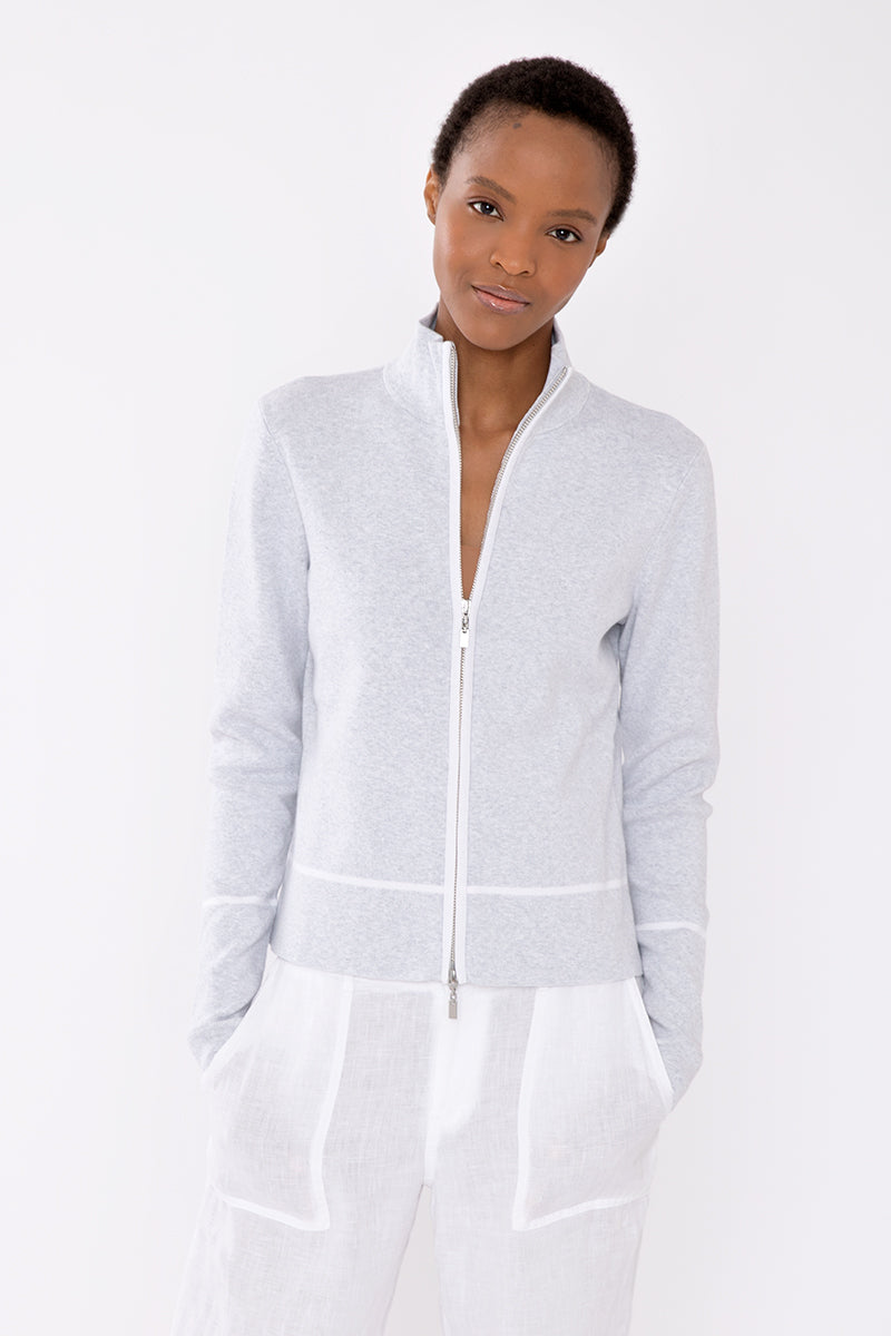 Kinross Cashmere Tipped Zip Mock Cardigan