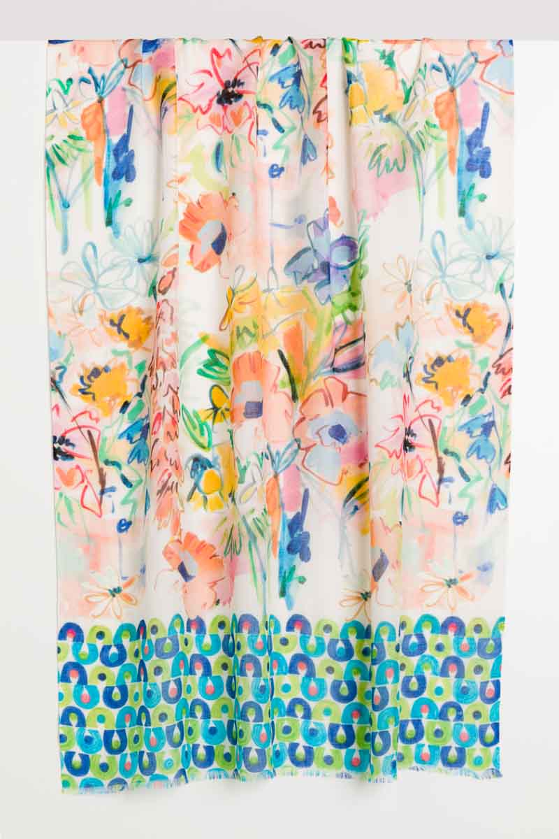 Kinross Cashmere Santorini Floral Print Scarf