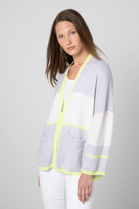 Kinross Cashmere Colorblock Zip Cardigan