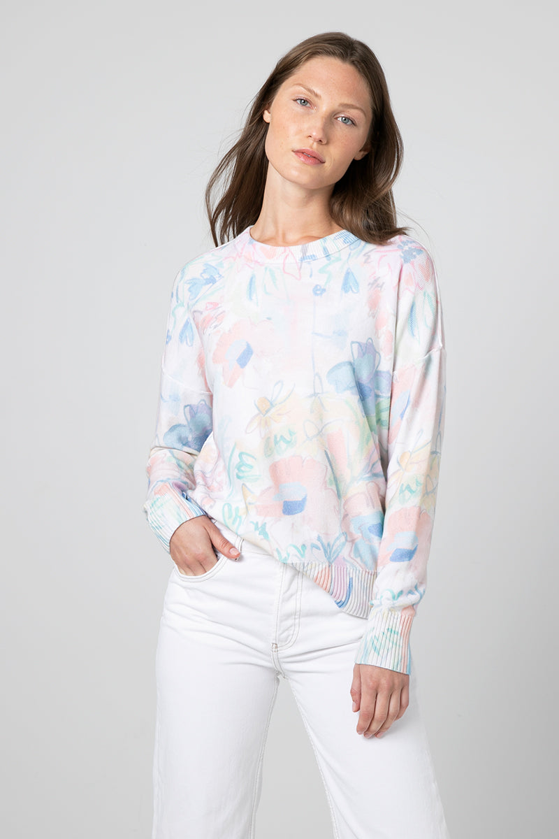 Kinross Cashmere Sunbleached Floral Crew