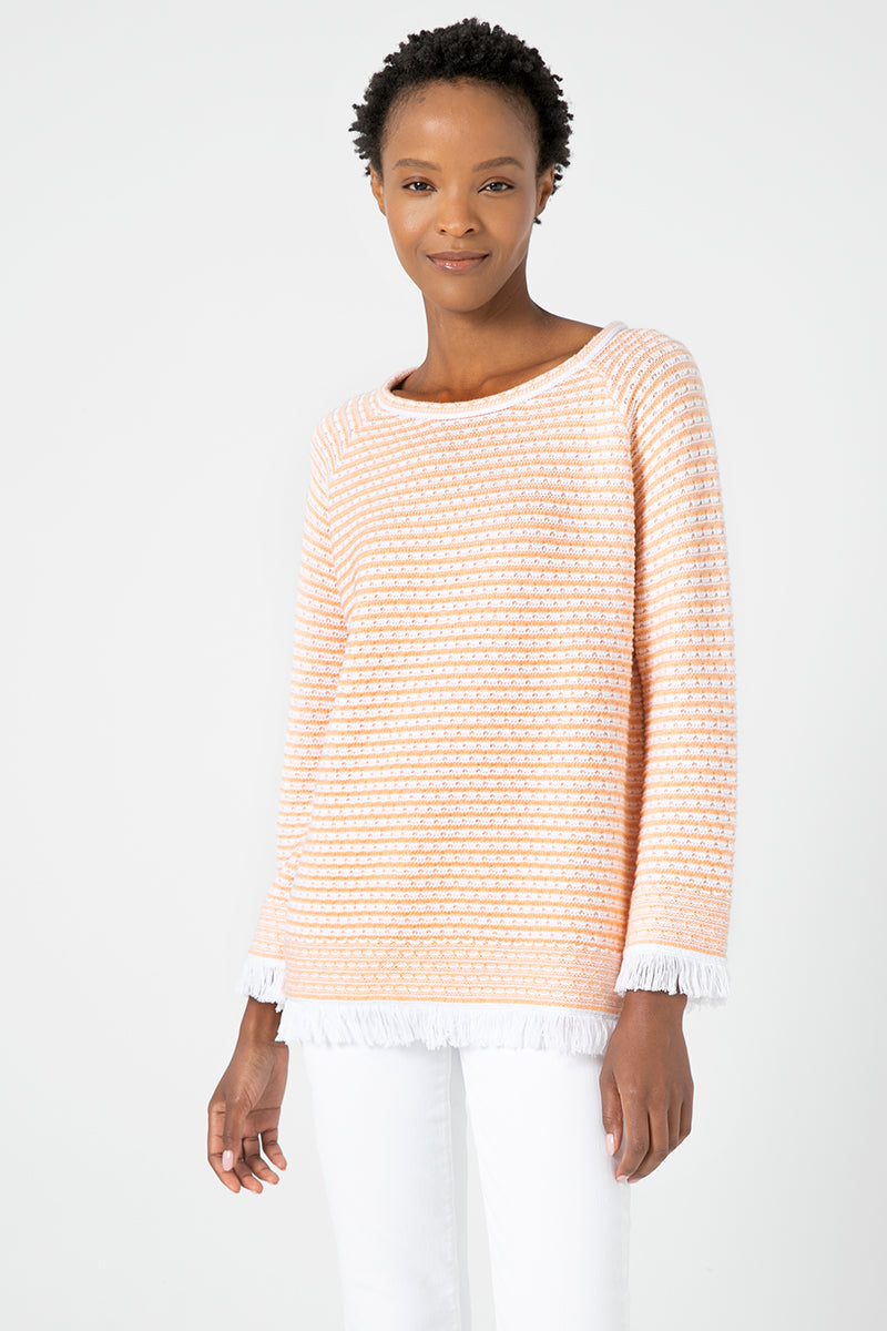 Kinross Cashmere Textured Fringe Pullover