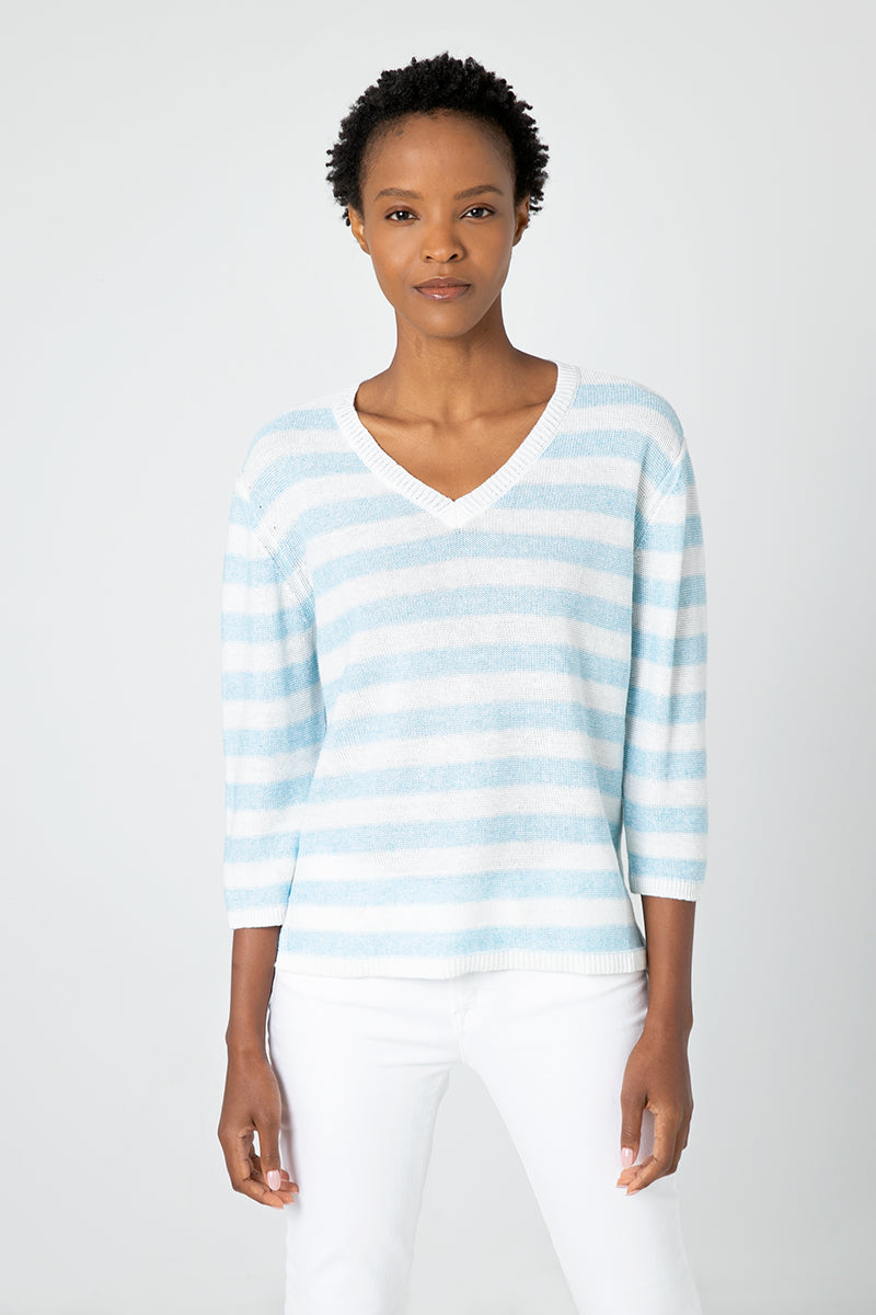 Kinross Cashmere Beach Stripe Vee