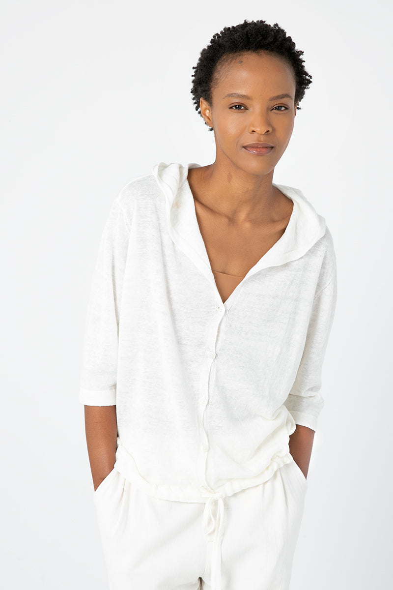 Kinross Cashmere Drawstring Button Hoodie