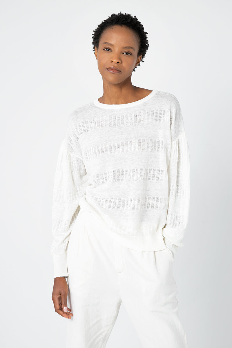 Kinross Cashmere Gathered Slv Texture Pullover