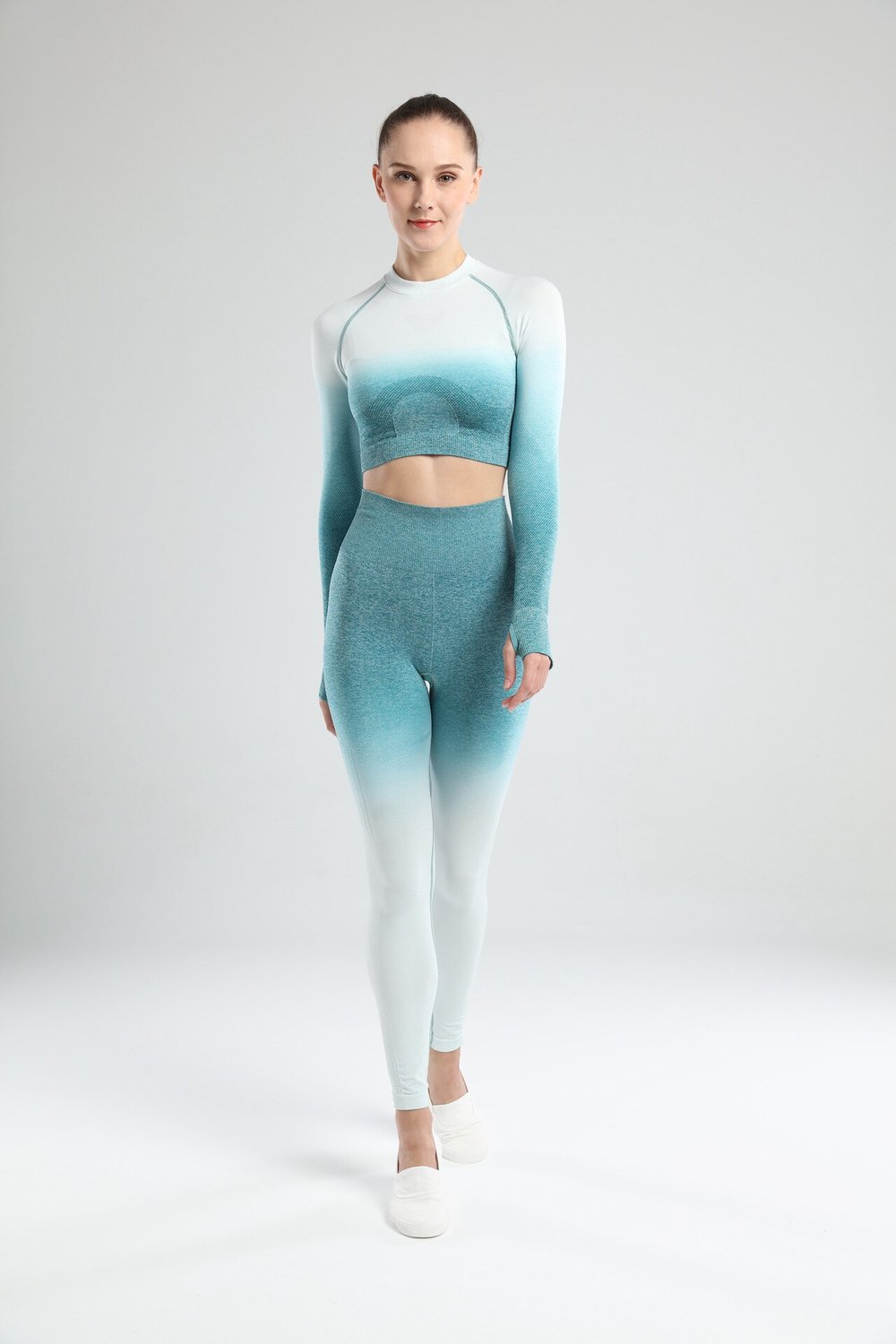 Astoria Seamless Ombre Sleeved Crop - Teal
