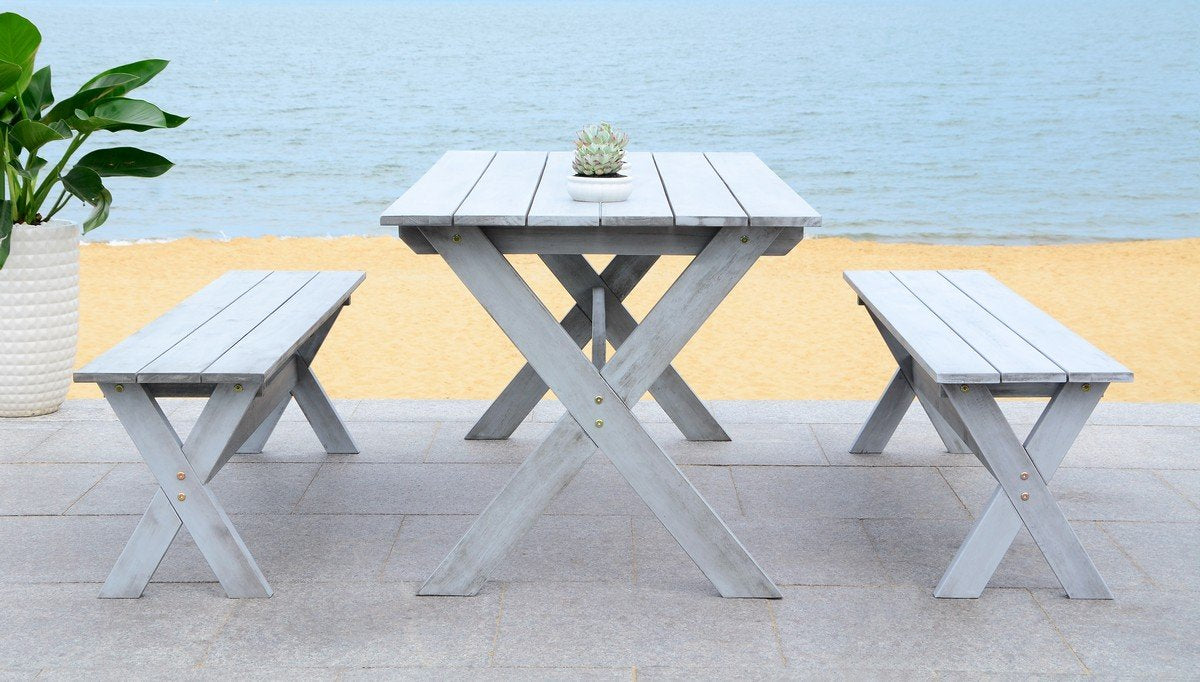 Marina 3 Piece Dining Set With 63-inch L Table And 2 Backless Benches