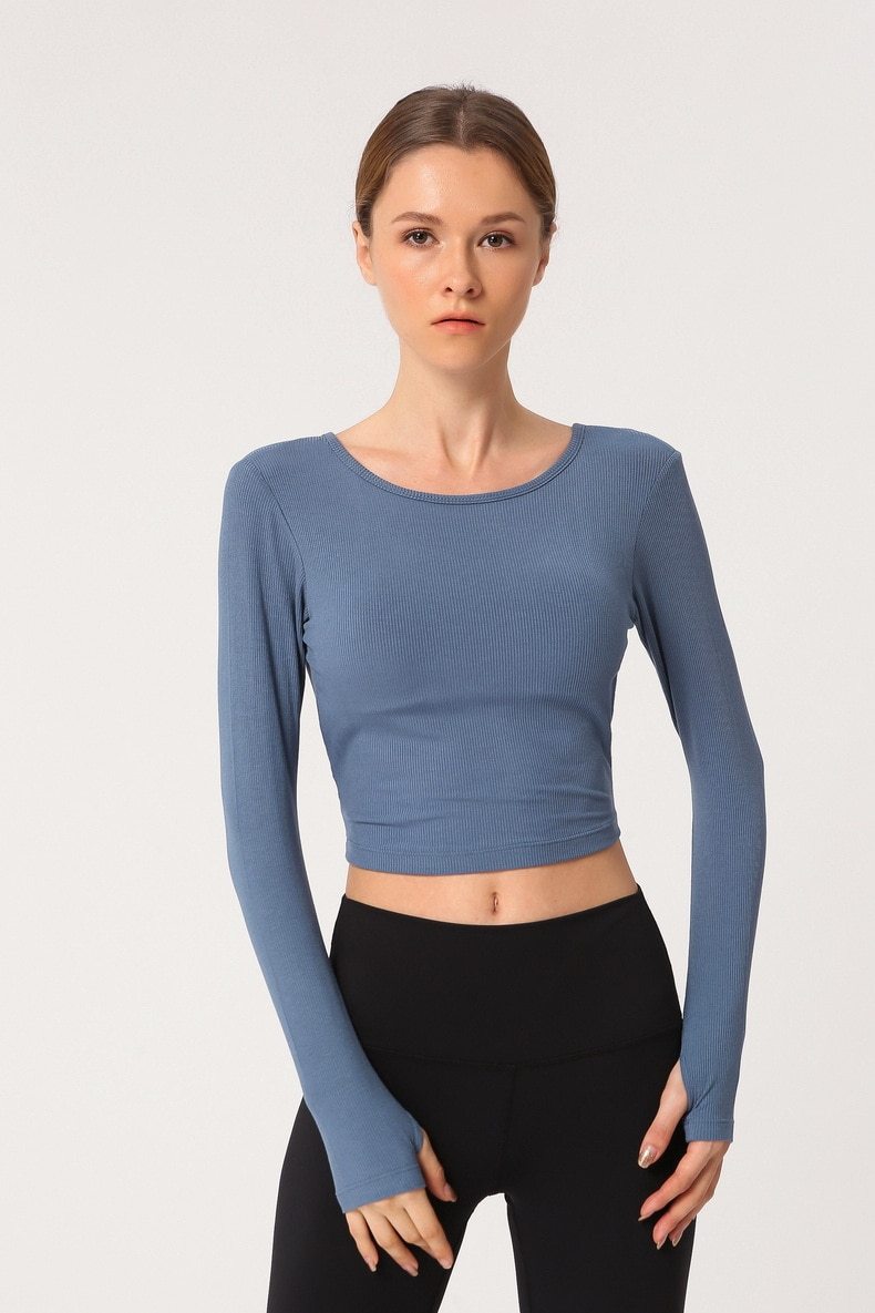 Astoria Ribbed Open-Back Crop - Dusty Blue