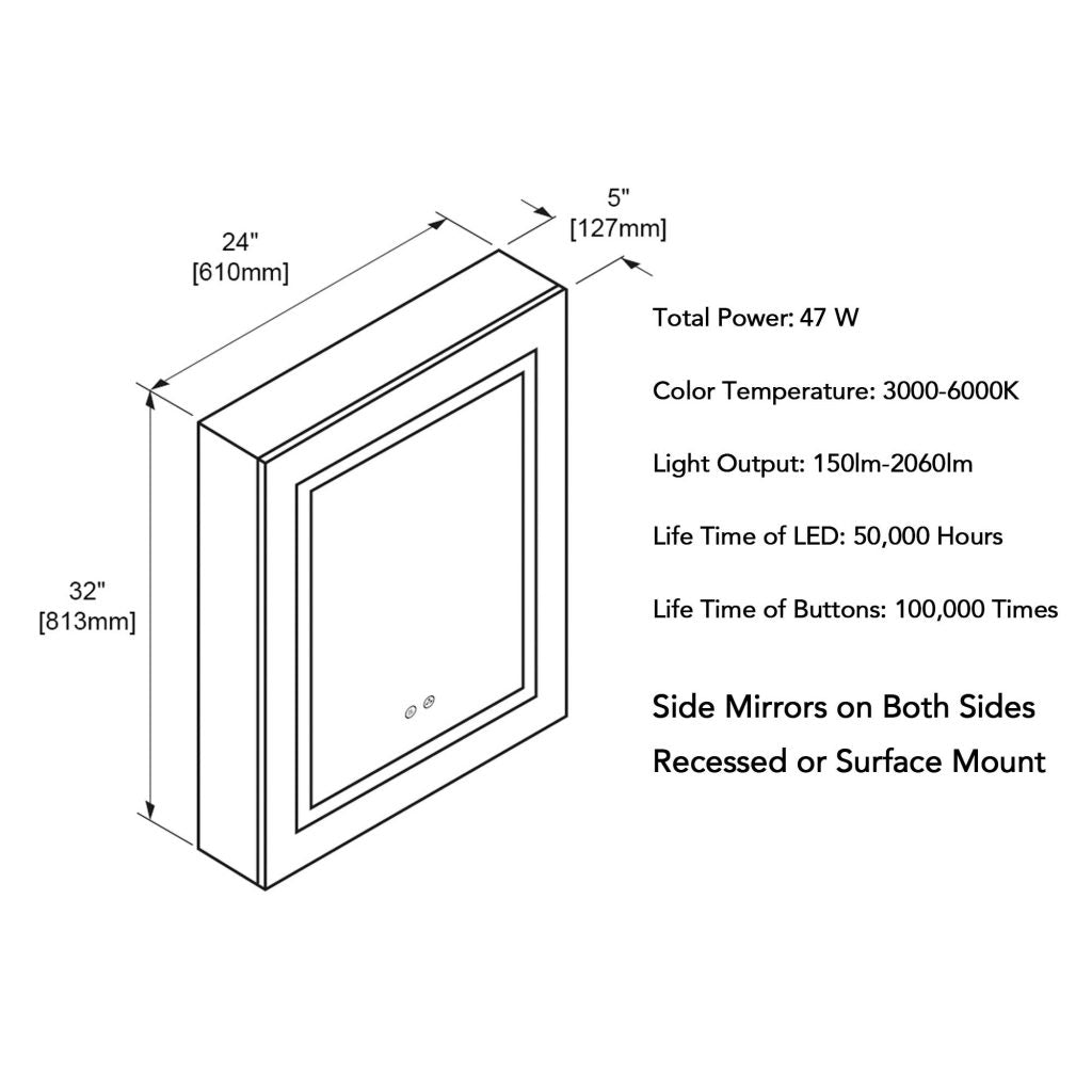 Vega – 24 Inches LED Medicine Cabinet