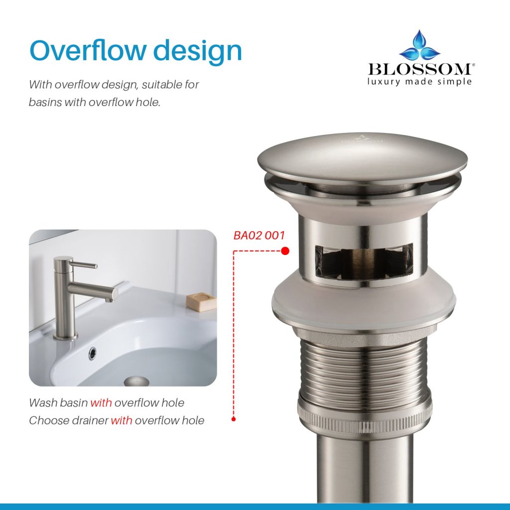 1-1/4” Brass Pop-up with Overflow – BA02 001