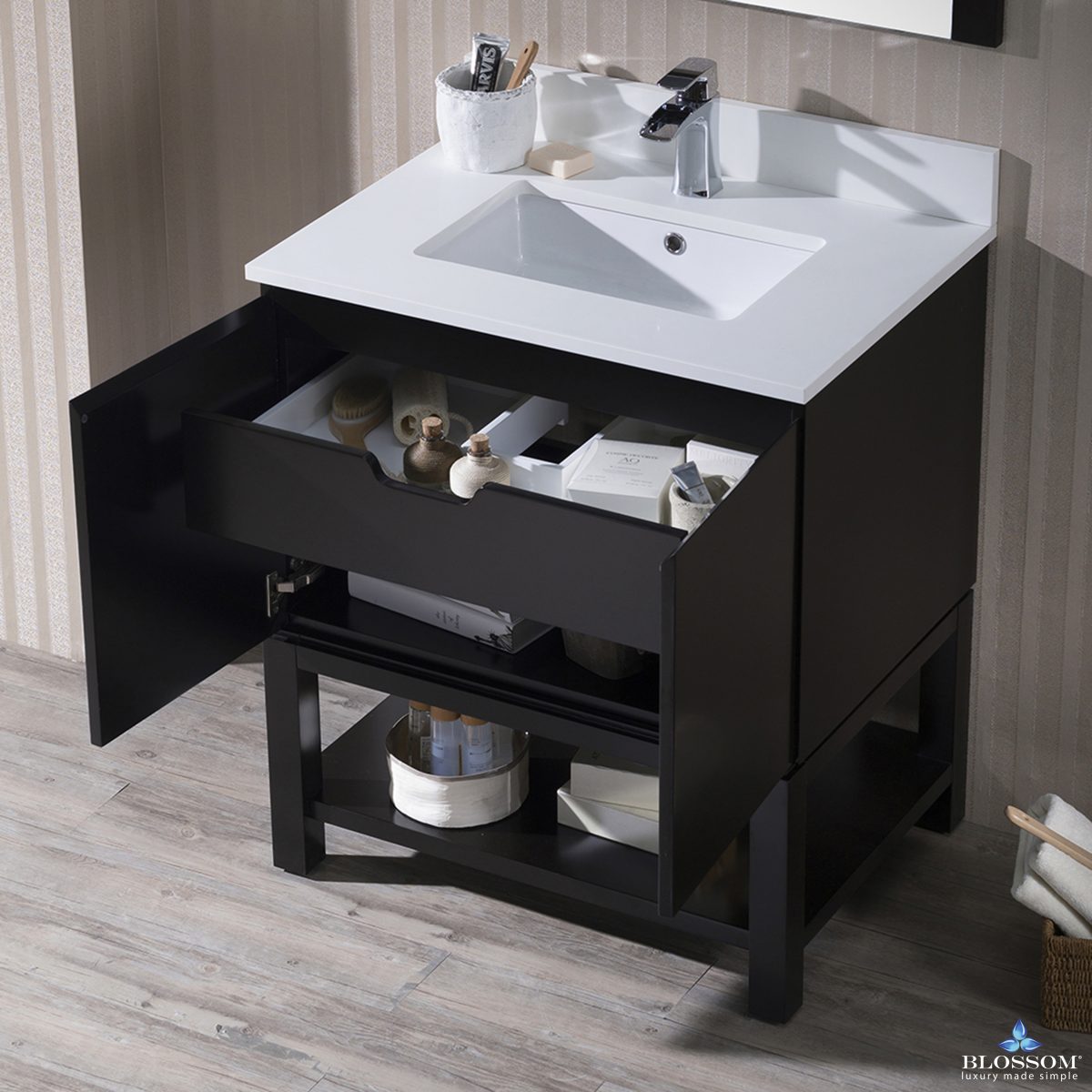 Monaco 30 Inch Vanity (Wall Hung, Chrome Legs, Wood Legs)