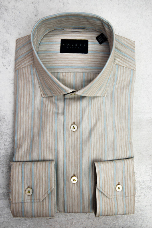 Calder Carmel Lux Melange Poplin Stripe in Sand