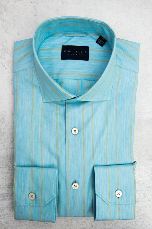 Calder Carmel Lux Melange Poplin Stripe in Turquoise