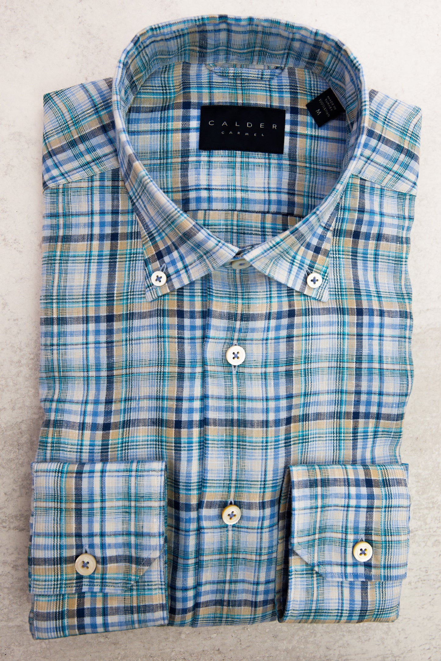 Calder Carmel Lux Linen Delave Madras Inspired Plaid in Sky Blue