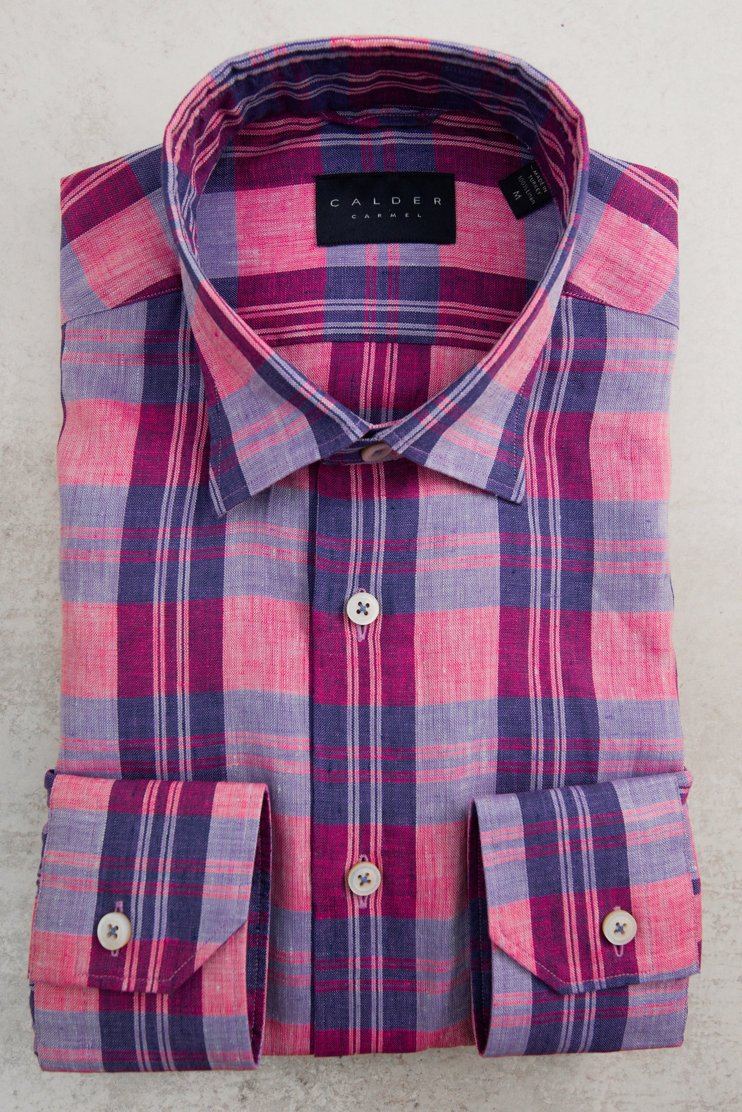 Calder Carmel Lux Linen Delave Multi Color Plaid in Pink