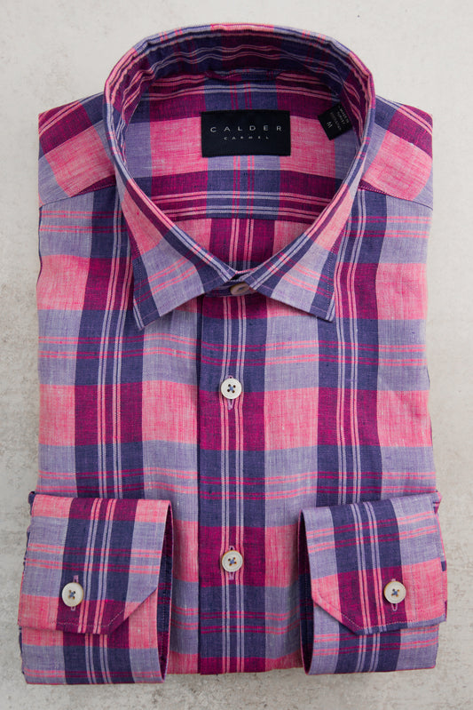 Calder Carmel Lux Linen Delave Multi Color Plaid in Pink