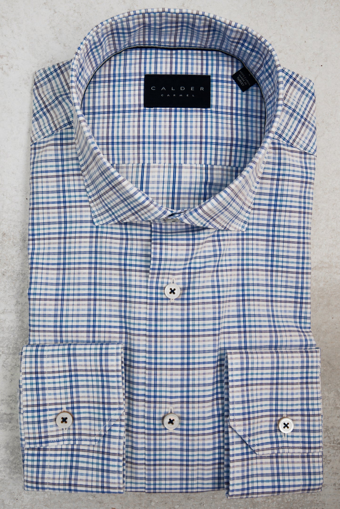 Calder Carmel Ultimate Lux Super Fine Microcheck Poplin in Cadet