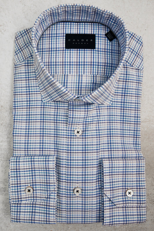 Calder Carmel Ultimate Lux Super Fine Microcheck Poplin in Cadet
