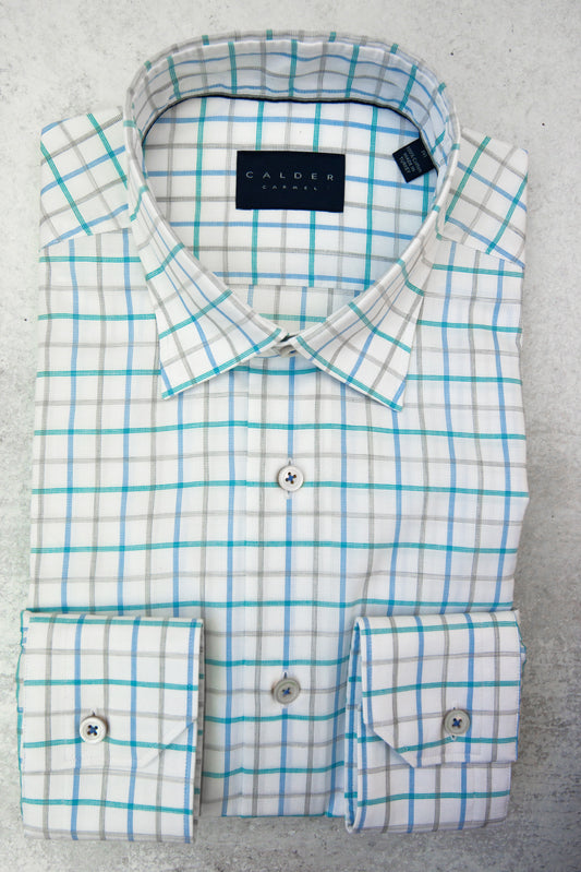 Calder Carmel Lux Melange Pique Windowpane Check in Turquoise