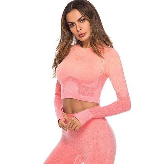 Astoria Seamless Ombre Sleeved Crop - Orange Red