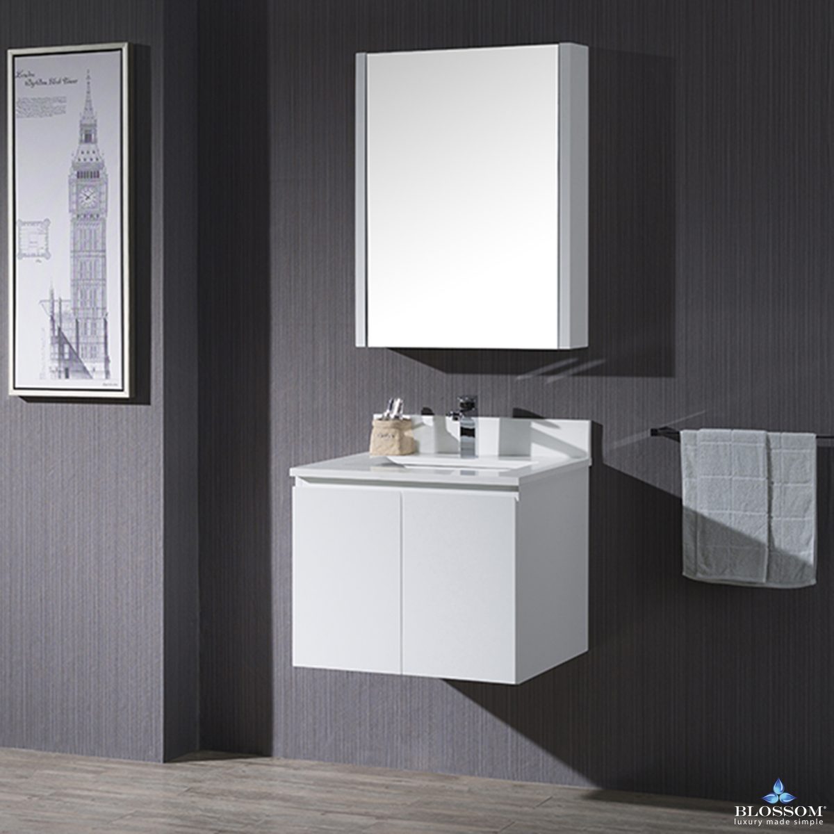 Monaco 24 Inch Vanity (Wall Hung, Chrome Legs, Wood Legs)
