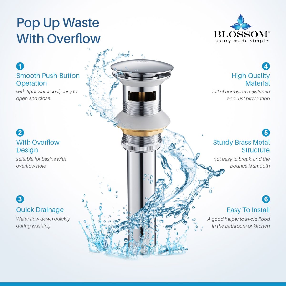 1-1/4” Brass Pop-up with Overflow – BA02 001