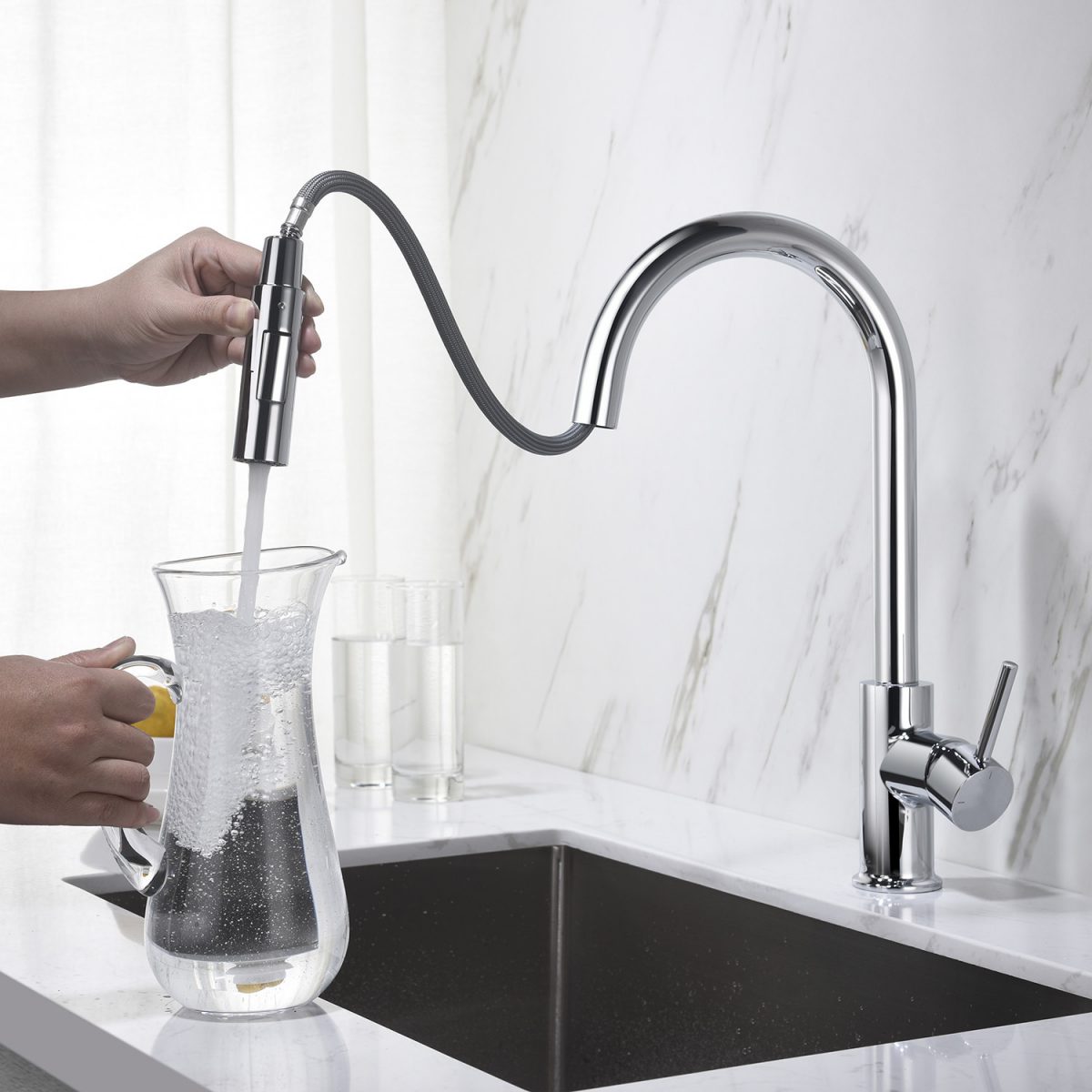 Single Handle Pull Down Kitchen Faucet – F01 206