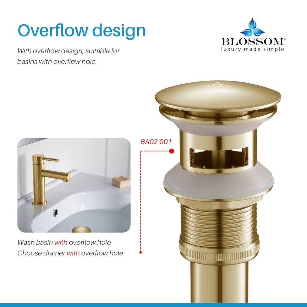 1-1/4” Brass Pop-up with Overflow – BA02 001