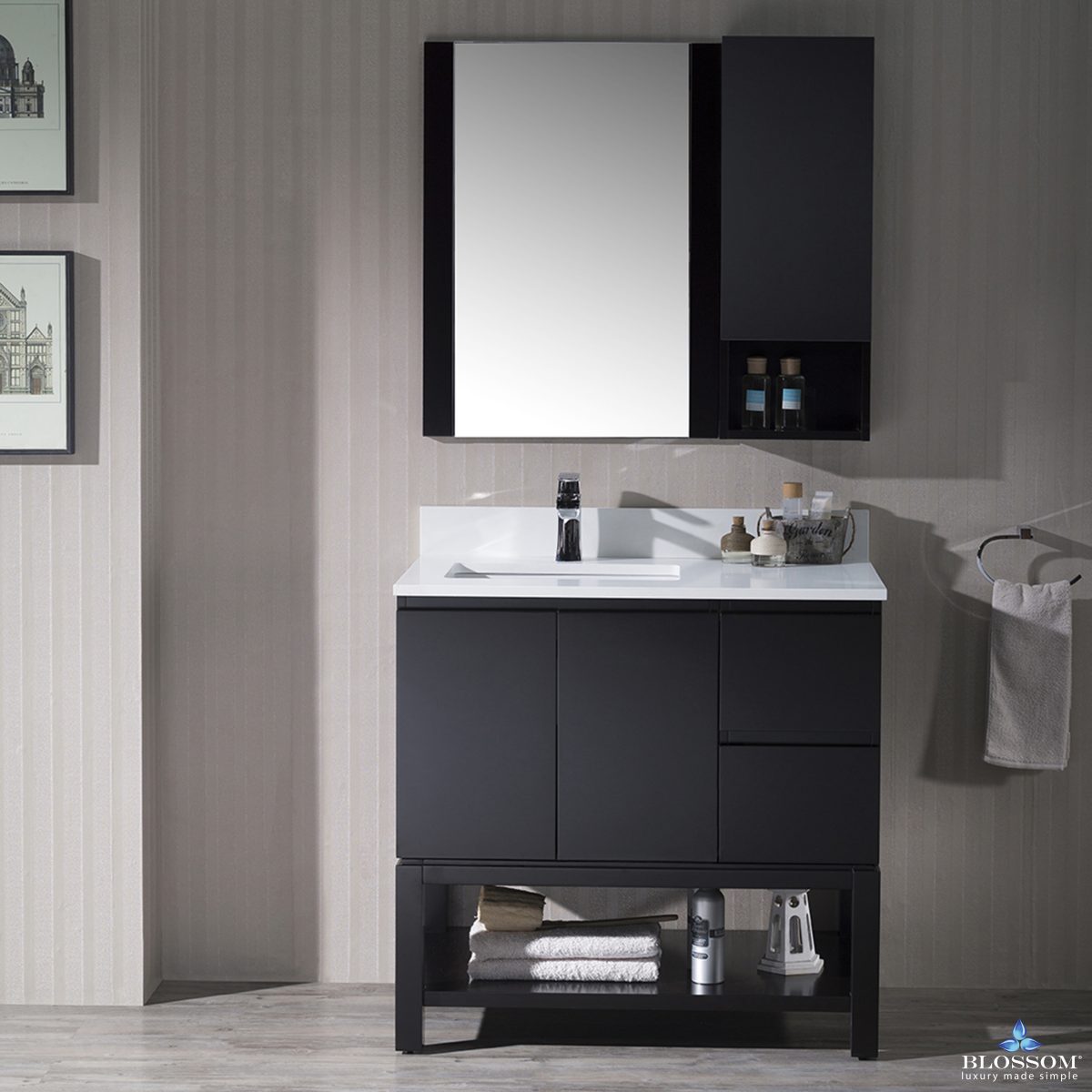 Monaco 36 Inch Vanity (Wall Hung, Chrome Legs, Wood Legs)