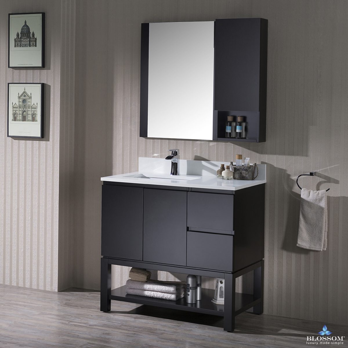 Monaco 36 Inch Vanity (Wall Hung, Chrome Legs, Wood Legs)