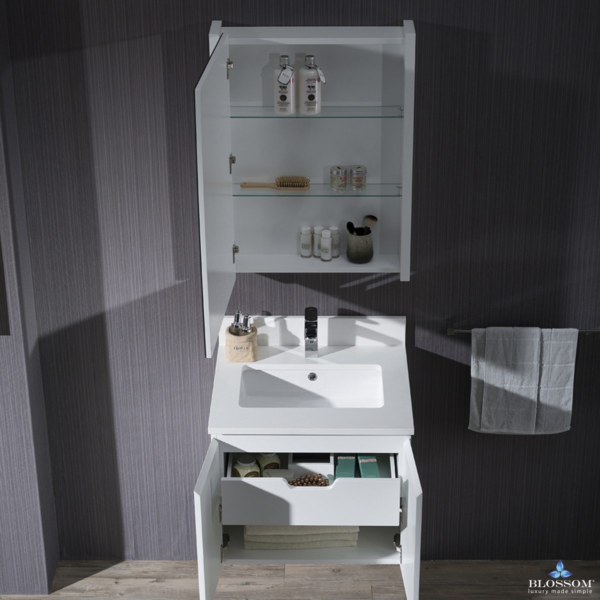 Monaco 24 Inch Vanity (Wall Hung, Chrome Legs, Wood Legs)