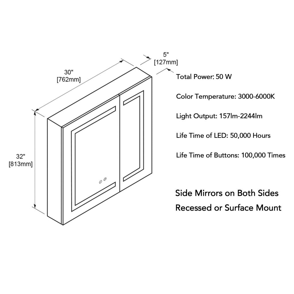 Vega – 30 Inches LED Medicine Cabinet