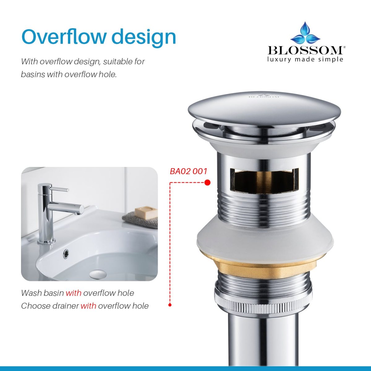 1-1/4” Brass Pop-up with Overflow – BA02 001